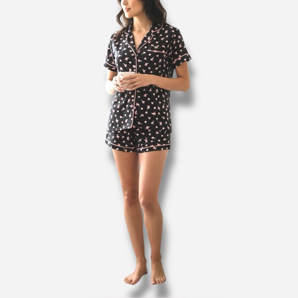 🌸New🌸 Flora Short Sleeve Notch Shortie Pajamas Set XL Floral NWT